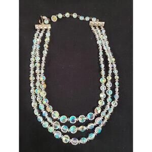 Vintage 3 Strand Crystal Necklace Choker
